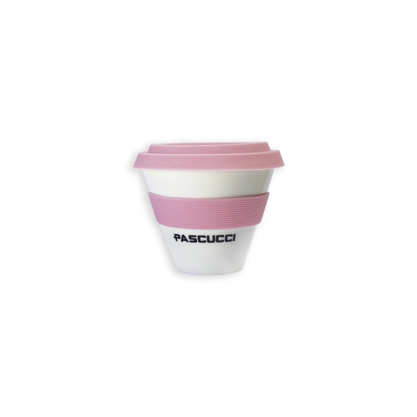 Take away cappuccino cup in porcelain with pink band