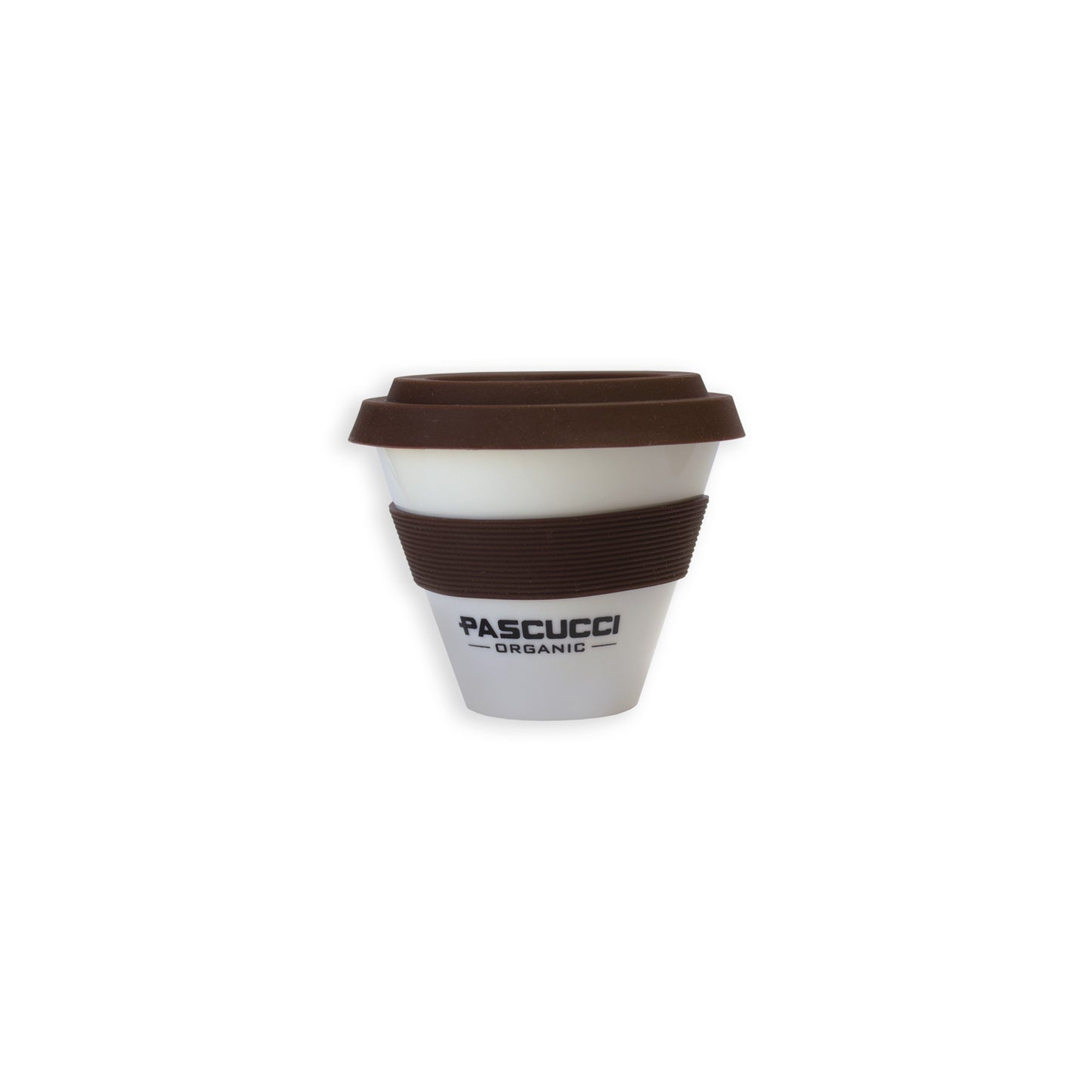 Take away cappuccino cup in porcelain with brown band